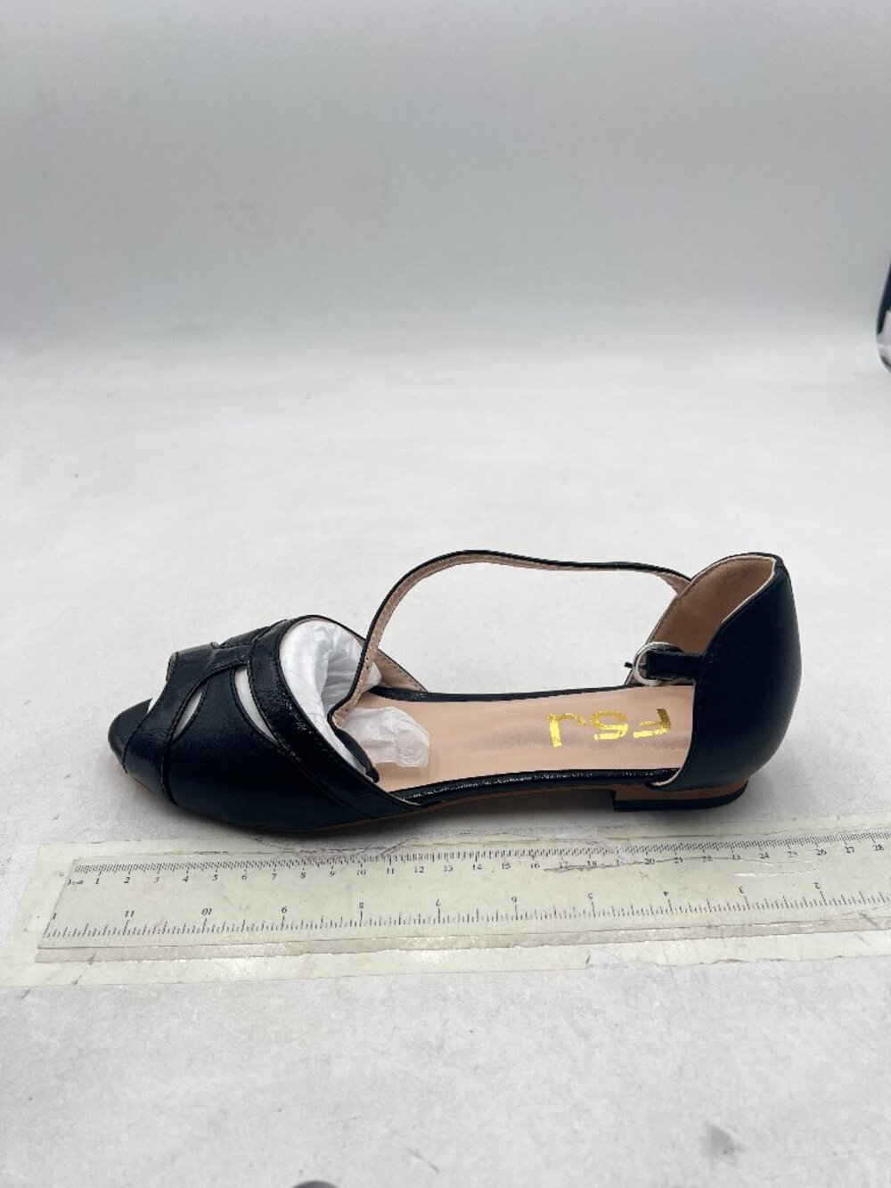 FSJ Black Flat Sandals Caged Comfort Adjustable Buckle Sandals Casual Daily Shoe